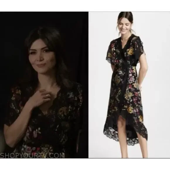 Alice Olivia Adele Full Wrap Floral Lace Midi Dress - Picture 2 of 16